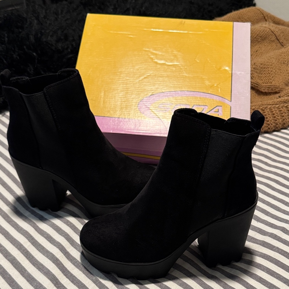 Soda Black Suede Platform Chelsea Booties